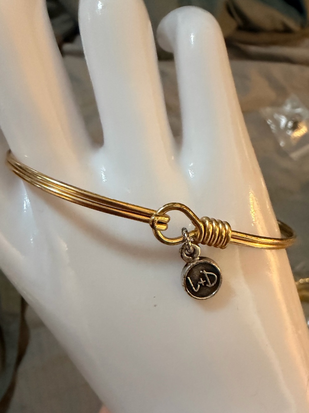 Luca & Danni Gold Wire Bangle Bracelet with Born in the USA Charm